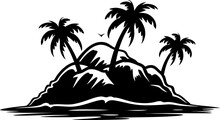 Tropical Island Silhouette In Black Color. Vector Template Design Art.
