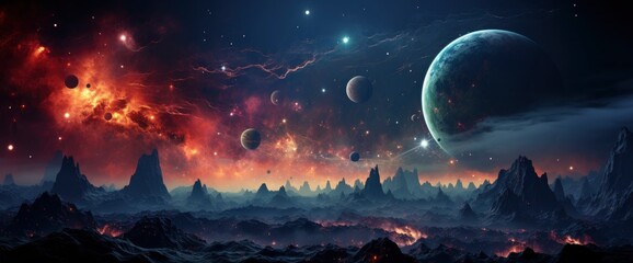 Wall Mural - Planets Over Nebulae Space , Background Banner HD