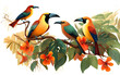 Tropical birds on a branch, Generative AI