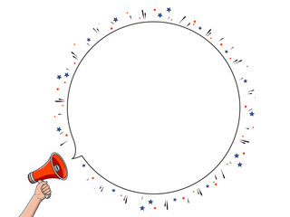 Wall Mural - Communication concept - red megaphone and a big round speech bubble. Illustration on transparent background