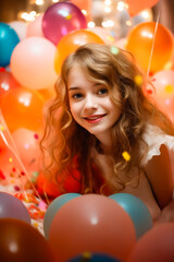 Sticker - Girl is smiling while sitting in front of balloons.