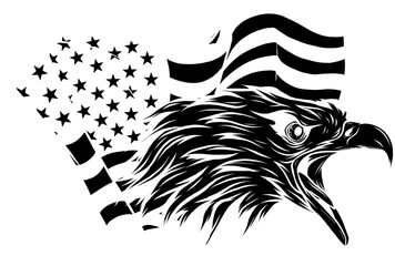 Sticker - black silhouette of eagle head for logo, american flag, simple illustration, mascot, vector