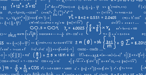 Wall Mural - seamless math formula calculations on blue chalkboard.