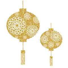 Wall Mural - yellow glitter chinese lanterns flower. asian new year lamps. chinese new year. design for decoratin