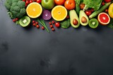 Fototapeta Kuchnia - Fresh fruits on grey background