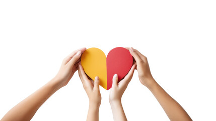 Wall Mural - people's hands are connected together in the shape of one big heart on a white background, The concepts of unity, cooperation, teamwork, and charity