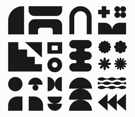Poster - Abstact y2k shapes, retro geometric figures and forms, stickers and badges, flowers. Vector illustration, set of decorative design elements.