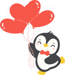 © Natsicha - Cute Valentine Penguin with heart balloons cartoon illustration