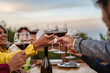 Group Toasting with Wine at Outdoor Gathering