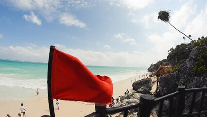 Sticker - Red flag along the beach in Tulum