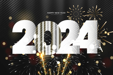 Wall Mural - Happy New Year greeting with dark bokeh background.