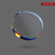 3d transparent glossy round disc with dispersion effect. Rainbow colors reflection glass. Vector illustration.