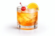 Cocktail with orange and cherry on white background. Isolated