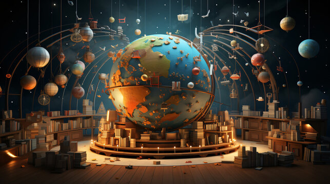 Depict the global celebration of International Day of Education through a striking 3D rendering. Generative AI