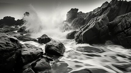 Canvas Print - rocks pebble beach landscape illustration sand seashells, cliffs seagulls, dunes tide rocks pebble beach landscape