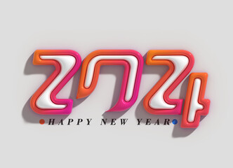 Sticker - 2024 Happy New Year Lettering Typographical Illustration Design.