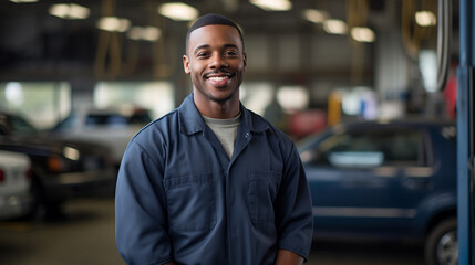 Wall Mural - Portrait of a professional male auto mechanic in auto repair shop