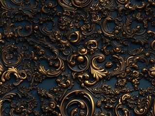 Seamless barocco scrollwork pattern venzel and whorl Royal vintage Victorian Gothic Rococo gold background