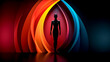Silhouette of mannequin in neon light. Abstract background.