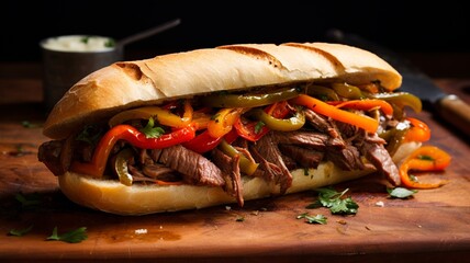 Wall Mural - Chicago-Style Italian Beef: Thin-Sliced Beef in Broth on a Roll