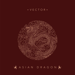 Elegant Asian Dragon Line Art on Rich Maroon