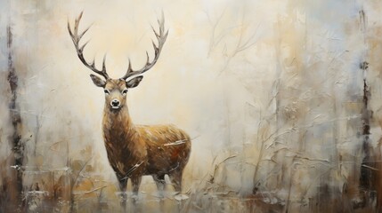 Wall Mural - abstract textured drawing deer in wildlife shaded oil painting for Interior Murals Wall Art Décor.