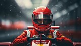 Fototapeta  - Formula One racing driver before the start of competition on track. Banner with copy space