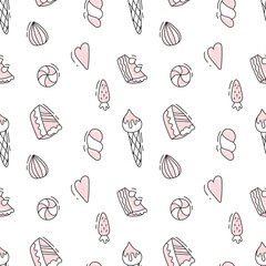 Sweets seamless pattern.Vector illustration in doodle style.