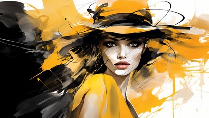 Poster - Woman in yellow hat on white background