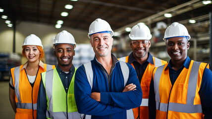 Professional industry engineer and factory foreman worker team person Wearing safety helmet hard hat. Technician people teamwork in work site of business construction and manufacturing.
