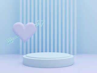 Aufkleber - MInimal podium for San Valentine`s day. 3d render. Abstract geometric background for cosmetic product. Pastel colors. 