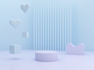 Aufkleber - MInimal podium for San Valentine`s day. 3d render. Abstract geometric background for cosmetic product. Pastel colors. 
