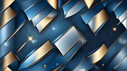 Wall Mural - Dark Blue Golden Royal Awards Graphics Background. Lines Growing Elegant Shine Spark. Luxury Premium Corporate Abstract Design Template. Classic Shape Post. Center LED Screen Visual. Light Effect.