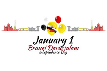 January 1, Independence day of Brunei Darussalam vector illustration. Suitable for greeting card, poster and banner.