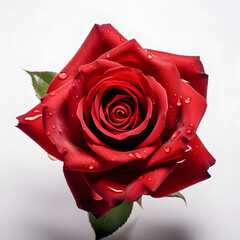 Wall Mural - A red hybrid tea rose is blooming, symbolizing love, desire, romance, and serving as a gift for anniversaries or Valentine's Day when isolated on a white background,