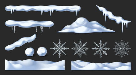 Wall Mural - Realistic winter snow elements collection with fallen snow and snowflakes