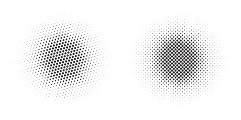 Aufkleber - Set of Abstract Halftone Circular Design Elements. Set of halftone circles. Abstract dotted background. Texture of black dots. Monochrome gradient background. Vector illustration.