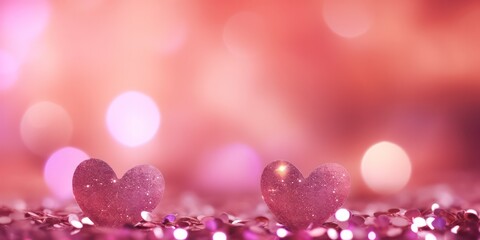 Wall Mural - Enjoy a vibrant Valentine's Day with a shimmering pink glitter background adorned with defocused abstract lights