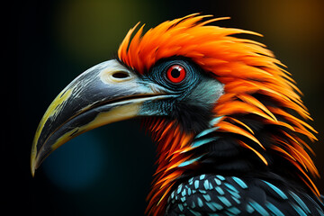 Poster - Hornbill - Rich orange and green abstract shapes in a rounded form.
