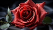 Close-up of a red rose on a black stone background
