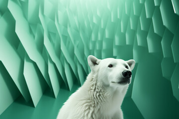 Poster - Polar Bear - Rich range and green abstract shapes in a rounded form.