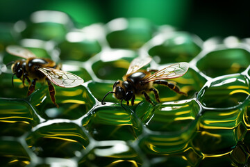Poster - bee - Rich range and green abstract shapes in a rounded form.