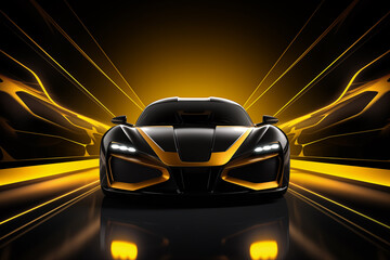 Wall Mural - black sports or luxury car wallpaper with a fantastic yellow light effect background