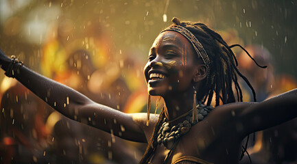 Happy African women with traditional dance during the festival