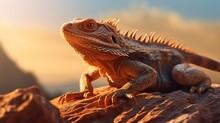 A Close-up Of A Bearded Dragon Enjoying A Sunbath On A Rocky Surface