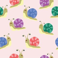 Wall Mural - Very beautiful snail vector seamless pattern design for decoration, wallpaper, wrapping paper, fabric, background, etc.
