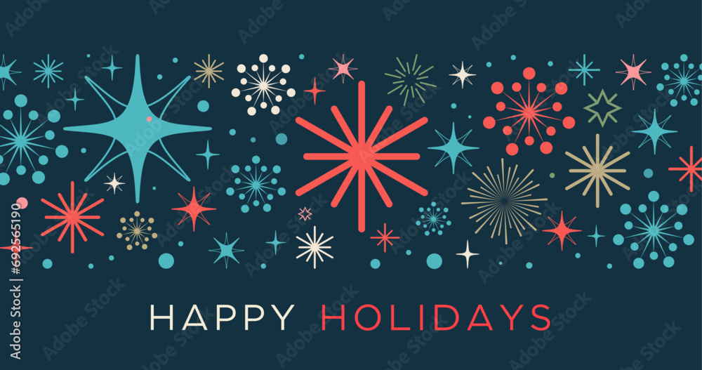 happy-holidays-printable-banner-card-vector-with-christmas-snowflake-card-winter-clipart-modern-graphic-snowflakes-business-holiday-card-background-unique-simple-style-geometric-shapes-stock-vector-adobe-stock