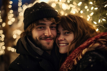 Poster - Charming couple in love spending chtistmas holy eve together festive atmosphere Generative AI picture