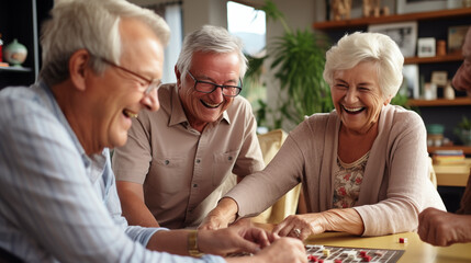 Wall Mural - Senior citizens playing board games at home. Retired living life.