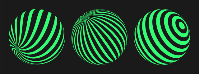 Poster - Cyber retro punk elements set. Y2K geometry shapes on black background. Rave psychedelic trendy ball. Vector illustration.